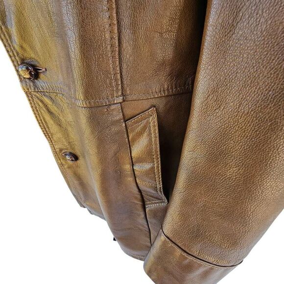 Vintage Reed Sportswear Leather Car Coat Men’s 42 Brown Button Overcoat Jacket - Picture 7 of 15